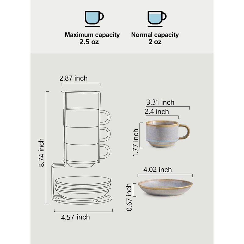 Gomakren 2.5 Ounce Espresso Cups Set of 4, Small Stackable