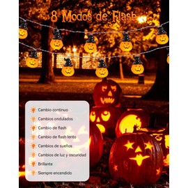 MXLATUU Luces de Cadena de Calabaza de Halloween, Guirnalda de Luces para Exterior 9,8Pies Largo, 8 Modos de Luces Halloween Decoracion,Adecuado Cortinas,Dormitorio,Fiesta,Día Los Muertos