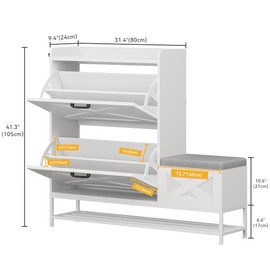 DWVO Farmhouse Shoe Storage Cabinet with 2 Flip Drawers for 16 Pairs, Entryway Shoe Storage with Shoe Bench, Narrow Slim Shoe Cabinet for Entryway, Living Room, Hallway (White)