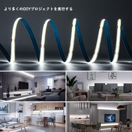 FCOB COB LED Tape Light Daylight 6000K 320LEDs/m 5M Flexible High Density 8mm Width Strip Light DC12V 8W/m Dimmable Transformable Cuttable Bedroom Kitchen Home Indoor Decor Energy Non-Waterproof CRI>