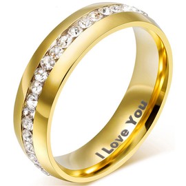 AMDXD Jewellery Gold-Plated Gold Women's Rings Cubic Zirconia Pave Elegant Polished Wedding Ring, Stainless Steel, Cubic Zirconia