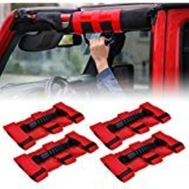 Savadicar 4X Roll Bar Grab Handles Grip Handle Compatible with 1955-2023 Jeep Wrangler YJ CJ TJ JK JKU JL JLU & Gladiator JT Sports Sahara Freedom Rubicon X & Unlimited, Interior Accessories, Red