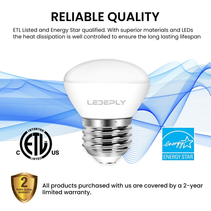 LEDEPLY R14 LED Bulb, 4W=40W, Dimmable, Medium E26 Base, Mini