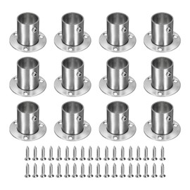 uxcell 12Pcs Stainless Steel Closet Rod Brackets, 1 Inch Dia Wardrobe Holder for Pipe, Shower Curtain Rod Pole End Supports Sockets Flange with Screws, Silver Tone