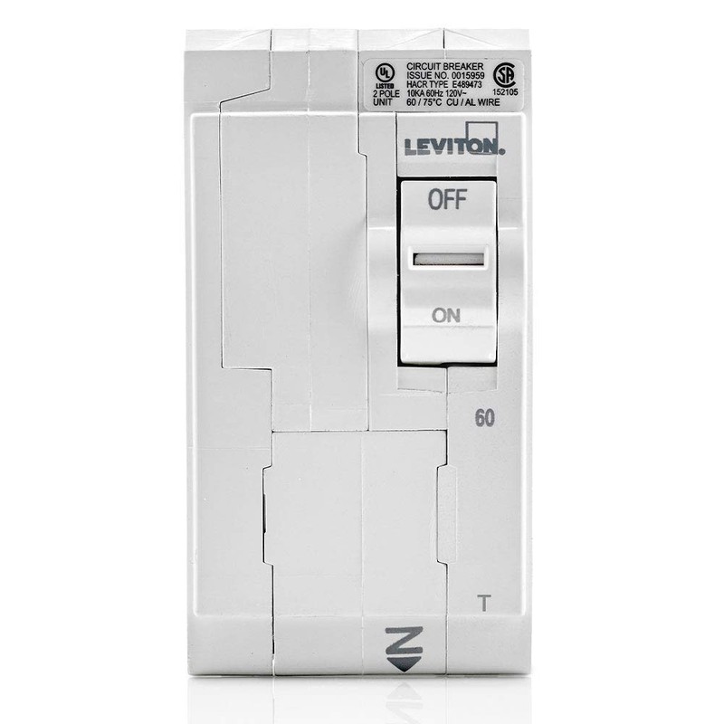 Leviton 60A 2-Pole Plug-On Standard Branch Circuit Breaker, Thermal Magnetic,