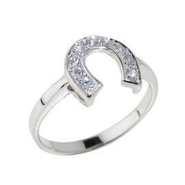 Dainty 925 Sterling Silver CZ-Studded Ladies Horseshoe Ring (Size 10)