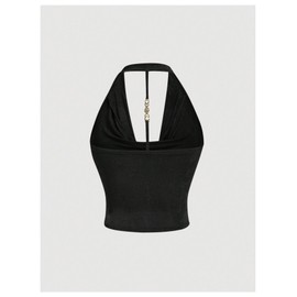 SOLY HUX Women's Plus Size Halter Draped Front Backless Tank Top Sleeveless Y2k Crop Tops Solid Black 4X-Large Plus