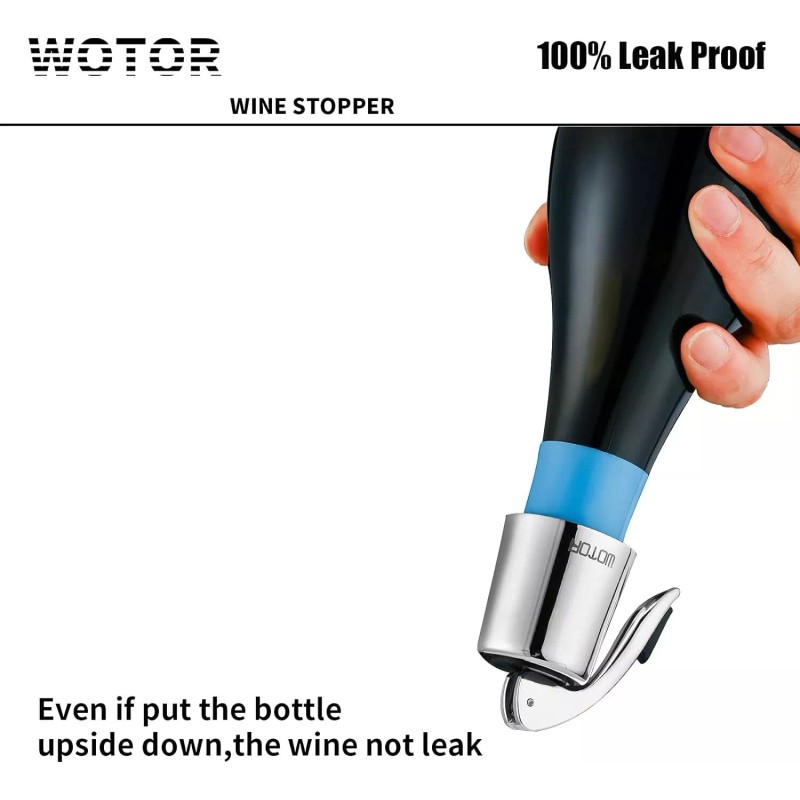 WOTOR Stainless Steel Wine Bottle Stoppers with Silicone - Reusable
