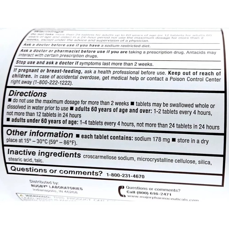 Rugby Sodium Bicarbonate 10GR 650mg Tablets 1000ct -Expiration Date 07-2026