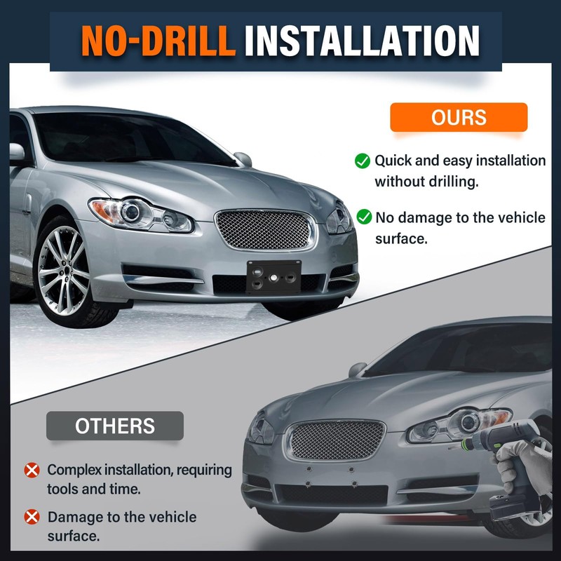 No-Drill Front Grille Plate Mount Fits Jaguar F-PACE/S-Type/XJ-Series