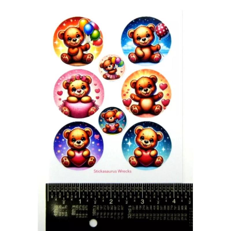 Stickasaurus Wrecks Cute Teddy Bears Round Stickers Sheet