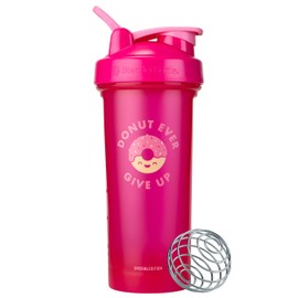 BlenderBottle Just for Fun Classic V2 Shaker Bottle Perfect for Protein Shakes and Pre Workout, 28-Ounce, Donut Ever Give Up