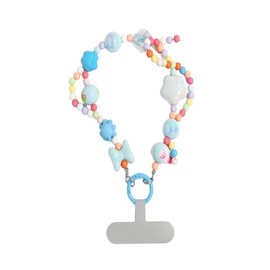 Decorative Beaded Phone Charm, Camera Wrist Strap Cute, Phone Wrist Strap, Pastel Colors, Star & Flower Design (Blue)
