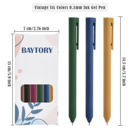 BAYTORY 6Pcs Colored Gel Pens, Assorted Vintage Ink Pens, Fine Point 0.5mm Quick Dry Ink Pen for School Supplies Journaling Notetaking Stationery