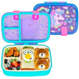 PinkSheep Bento Lunch Boxes for Children, 800 ml BPA-Free Leak-Proof Children's Food Container with 3 Compartments Back to School Students Boys Girls (Unicorn)