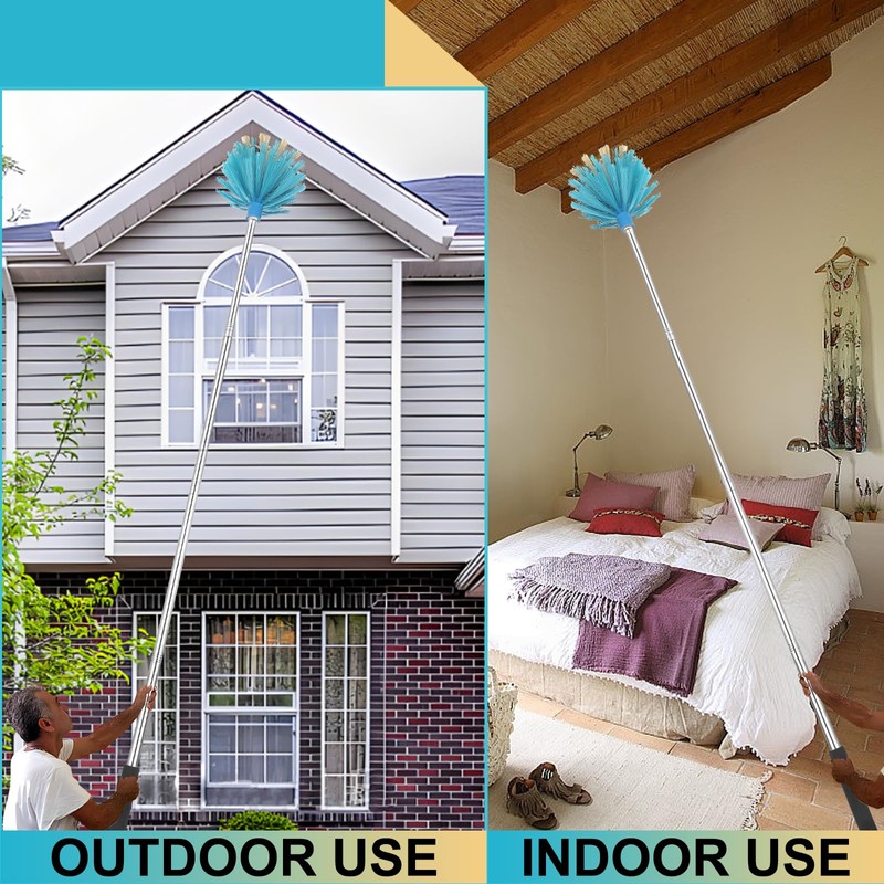 Cobweb Duster with Extension Pole，Medium Stiff Bristles Cobweb Duster Head
