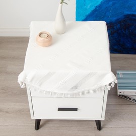 Hpxrom Round Linen Ivory Small Tablecloth Farmhouse Embroidered Bedside Table Cover Washable Wrinkle Resistant Table Cloth for End Table Plant Stand Cabinet Home Tabletop Decoration 24 Inch