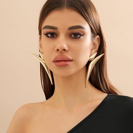 Chunky Gold Dangle Earrings Gold Plated Statement Earrings Large Minimalist Geometric Long Triangle Exaggerated Stud Earring For Women Trendy, Zinc, No Gemstone