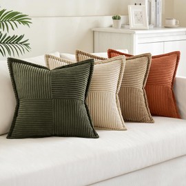 MIULEE Set of 4 Corduroy Velvet Cushion Covers, Soft Decorative Modern Cushion Cover for Sofa Cushion, Decorative Cushion, Couch Cushion, for Living Room, Bedroom, Brown Green Series, 40 x 40 cm