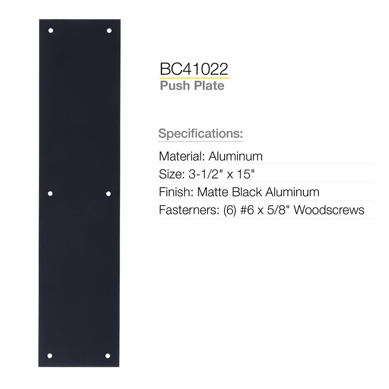 BRINKS Commercial - Commercial 15" Push Door Plate, Matte Black