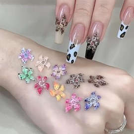 50PCS Flower Nail Art Charms 3D Spring Flowers Nail Rhinestones Floral Nail Gems Colorful Flower Nail Jewelry Summer Nail Art Supplies Kawaii Resin Nail Decals Charms for Women Manicure Decorations