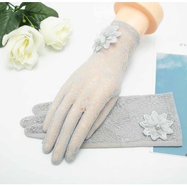 CUSMA Women's Tanning Gloves, Lace, Smartphone Compatible, UV Protection, Cooling Gloves, Flower Included, Thin, Breathable, UV Protection, Moisturizing Protection, Anti-Slip, Fingerprint, Five-finger