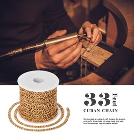 33FT 18K Gold PVD Plated Stainless Steel Figaro Chain Roll, 3mm Width Gold Figaro Link Chains Spool Bulk for Jewelry Making