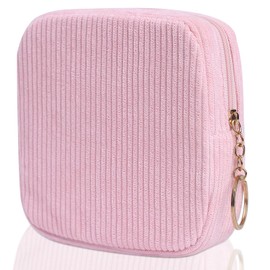 Teircno Sanitary Napkin Storage Bag, Preppy Corduroy Period Bag for Women, Cute Portable Period Pouch with Zipper, Sanitary Pads Bag Tampons Holder for Purse, First Period for Women Ladies