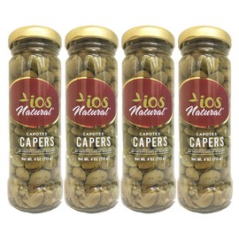 IOS Natural Capotes Capers in Sea Salt, Vegan, Non-GMO, Kosher - 4Oz (Pack of 4)