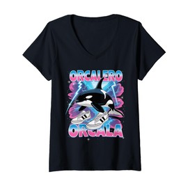 Womens Orcalero Orcala Italian Brainrot Memes Oddly Specific Whale V-Neck T-Shirt