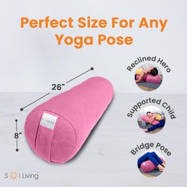 Sol Living Yoga Bolster Pillow for Restorative Yoga Meditation Bolster 100% Cotton Cylindrical Meditation Cushion Firm Yoga Cushion Bolster Washable Cover Body Pillow for Balance Support Asana Poses