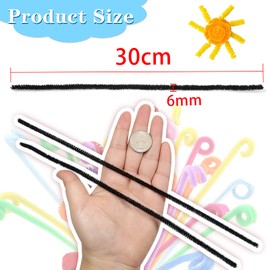 TOAOB 100pcs Pipe Cleaners Bulk Craft Supplies Black Chenille Stems 6mm x 12 Inch Fuzzy Pipe Cleaners for DIY Art Crafts Decorations