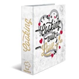 HERMA 19669 Recipe Folder A4 for Writing Yourself Cooking with Love, 7 cm Wide, Recipe Book with Index for Filing, Motif Ring Binder with Inner Print for Kitchen and Household for Cooking Recipes