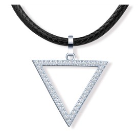 MicLee Women's girl's Necklace pendant, 925 Sterling Silver necklace, Fashion triangle necklace, Choker, black leather cord, Inlaid zircon, beautiful and shining pendant, silver