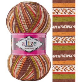 Sock Yarn by Alize 100 g, 420m Superwash Comfort Sock Wool 4ply 75% SW Wool - 25% Polyamide Hand Knitting Yarn Multicoloured (7709)