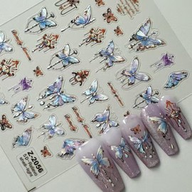 5D Embossed Nail Stickers Shell Light Butterfly Nail Decals 1PCS Butterfly Nail Art Stickers Decals Bronzing Blue Design Spring Summer Manicure Accessories for Women DIY Nail Art Decorations