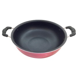 YADNESH Kadai Indian Cooking Nonstick Aluminium Kadhai Cooking Pan Deep Fry Karahi Skillet Stir Fry Pan Wok with Stainless Steel Lid 2 Litres Free Scrubber and Paddle