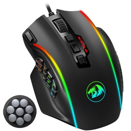 Redragon Gaming Mouse, MMO Mouse Gaming UP 12400 DPI, 19 Macro Programmable Buttons, RGB Mouse with 12 Side Buttons, 8 * 2.4g Weight Tuning for PC Laptop MOBA FPS, M901K, Black