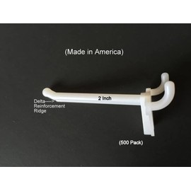 ProCraft Brand (500 Pack) 2 Inch White Plastic Peg Hooks. Fits 1/8" to 1/4" Pegboard. USA Made