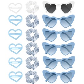 PLULON 6 Pairs Bachelorette Sunglasses 6 Pcs Satin Bridesmaid Scrunchies 6 Pcs Heart Hair Clips, Bachelorette Party Wedding Favors Bridesmaid Proposal Gifts Bridal Shower Party Supplies (Blue, White)