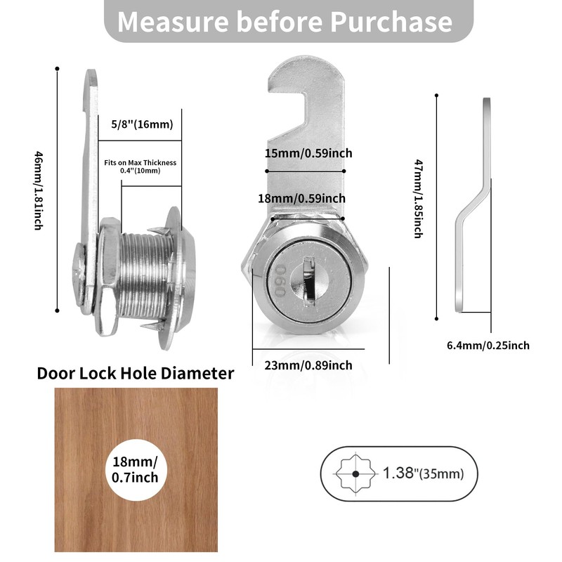 KEJJNYER 10 Pack Cam Locks Keyed Alike, 5/8'' Cylinder Zinc
