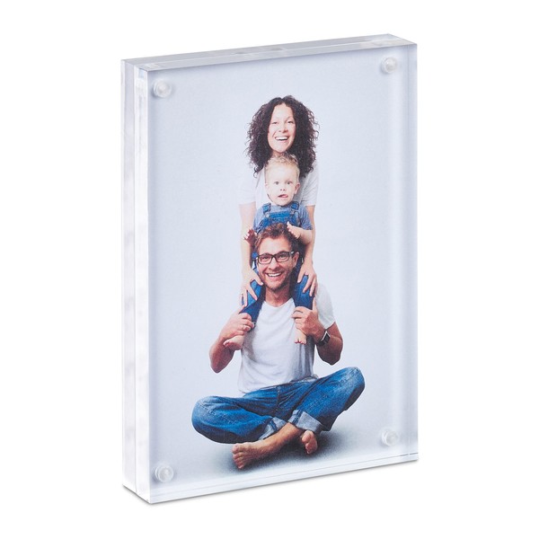 Relaxdays Picture Frame, Acrylic, Magnetic, For 2 Photos, Choice of Size, 9 x 13 cm, Transparent, 100% plastic