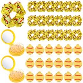 36 Pcs Softball Party Favors Softball Gifts for Team Girls Bulk Include , 18 Compact Mirrors with Hair Brushes 18 Hair Scrunchies Satin Hairbands Women Girls Softball Team Gift Sport Party
