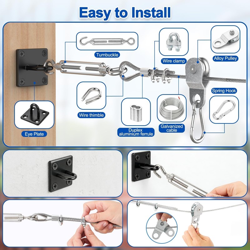 Batting Cage Cable Kit for 20FT, Retractable Batting Cage Wire