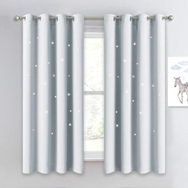 NICETOWN Star Room Darkening Curtains - Magical Hollow Twinkle Star Cut Out Design, Nursery/Kid's Bedroom Essential Window Treatment Curtain Panels (2 Pieces, 52W x 63L, Greyish White)