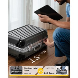 LUGGEX Aluminum Frame Luggage with Spinner Wheels, Zipperless Polycarbonate Hard Shell Suitcase, Carry On 20 Inch, Blue