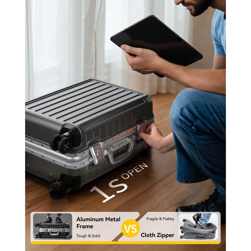 LUGGEX Aluminum Frame Luggage with Spinner Wheels, Zipperless Polycarbonate Hard