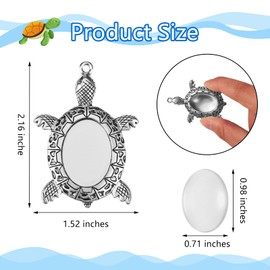 BEEFLYING 40 Pieces Antique Silver Turtle Pendant Sets, Includes 20 Blank Turtle Pendant Trays with 20 Inch Oval Cabochon Base for DIY Jewellery Making