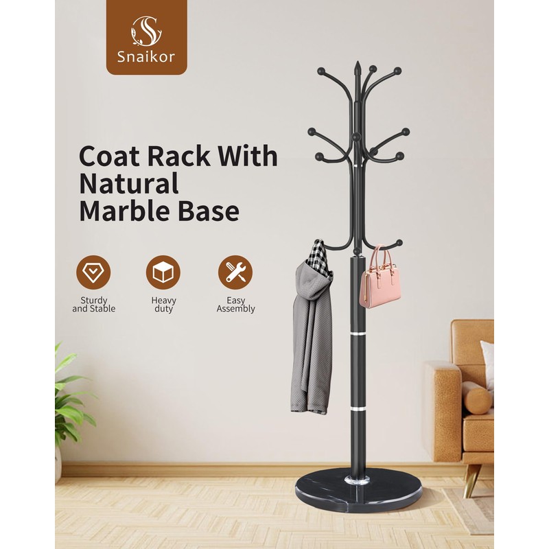 Snaikor Metal Coat Rack Freestanding, Sturdy Coat Rack Stand with