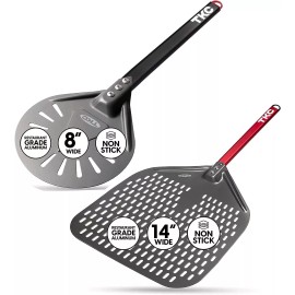 TKC Perforated Pizza Peel Bundle with 14 Inch Peel + 8 inch Turning Peel Bundle
